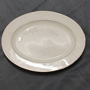 Noritake Ivory China Sorrento Pattern‎ 11 5/8" Oval Serving Platter Silver Trim